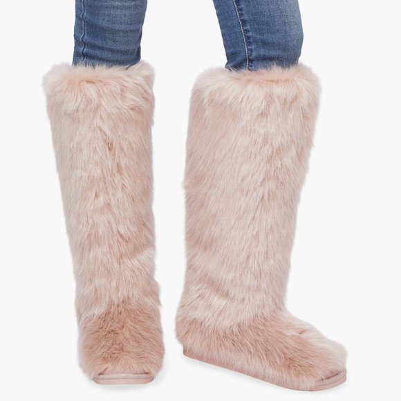 SHOEDAZZLE FAUX FUR KNEE HI BOOT 1" HEEL 16" SHAFT DBL PADDED SOLE PULL-ON - Picture 3 of 5
